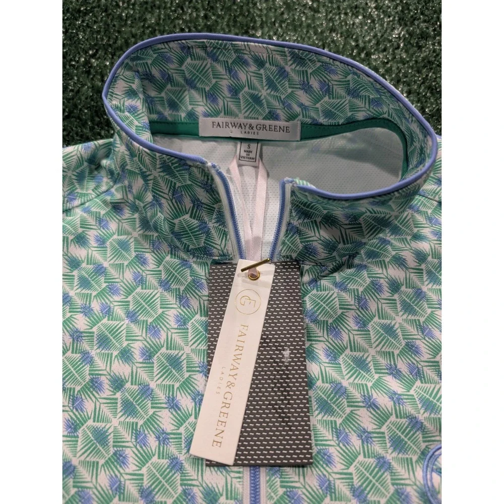 Fairway & Greene New Marlee Mock Golf Top Palmetto Green Blue UPF 50 Women's S